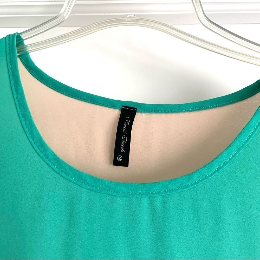 Final Touch Teal Green Short Sleeve Round Neck Lightweight Blouse Women Medium - Picture 7 of 8